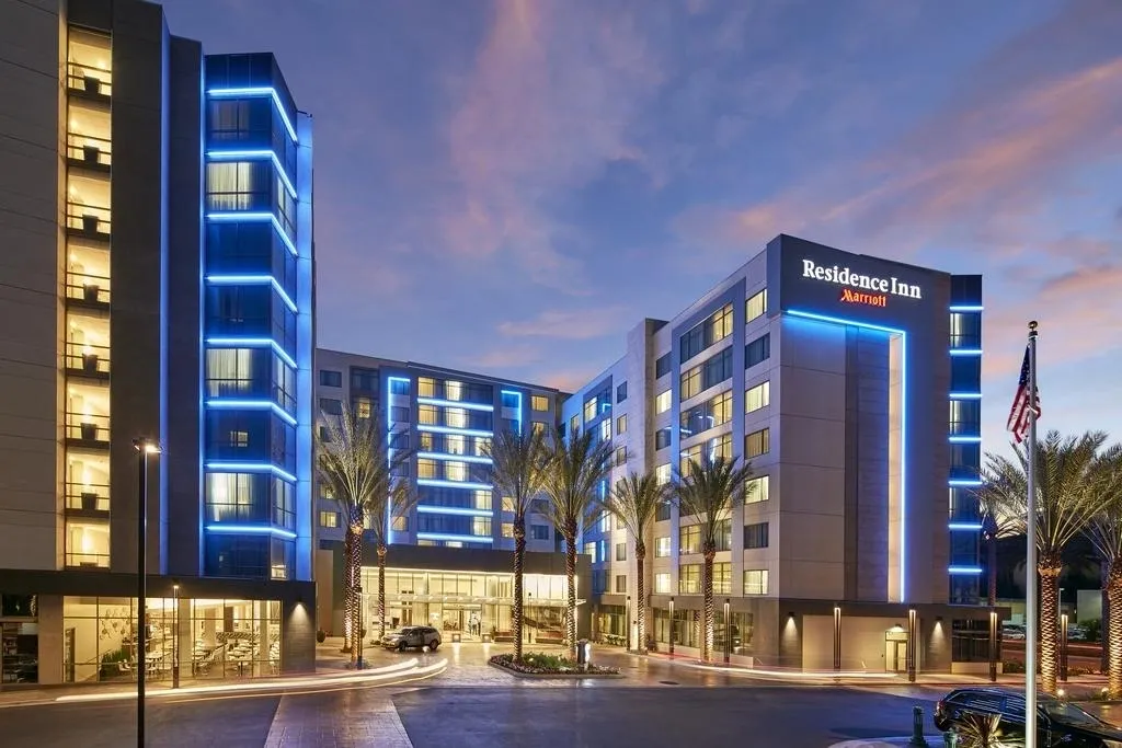 Residence Inn by Marriott Anaheim building at night